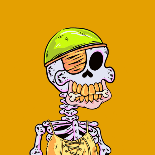 a cartoon of a skeleton with a flower on his head and the words " stay toxic " below it