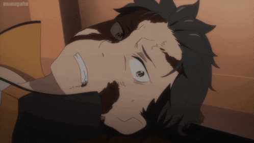 a close up of a person 's face with the word animepahe on the bottom left