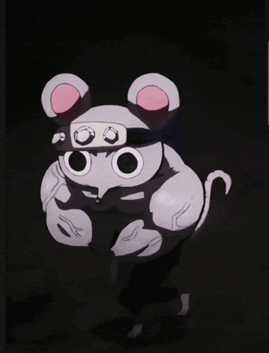 a cartoon drawing of a mouse with big eyes