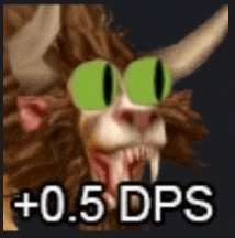 a lion with horns and green eyes is wearing sunglasses and says `` + 0.5 dps '' .