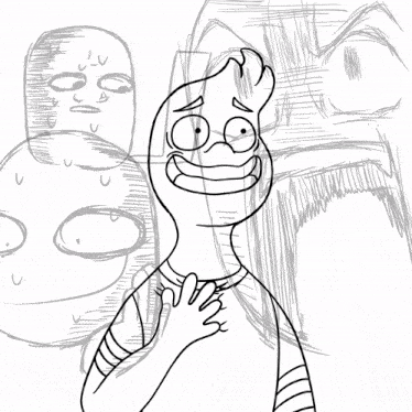 a black and white drawing of a man with a surprised expression on his face
