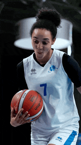a female basketball player wearing a jersey with the number 7 on it