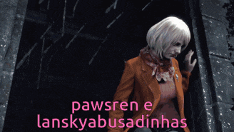 a picture of a man and a woman with pawsren e lanskyabuselinhas written in pink
