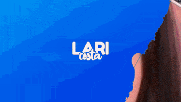 a close up of a woman 's face with the name lari costa written on it