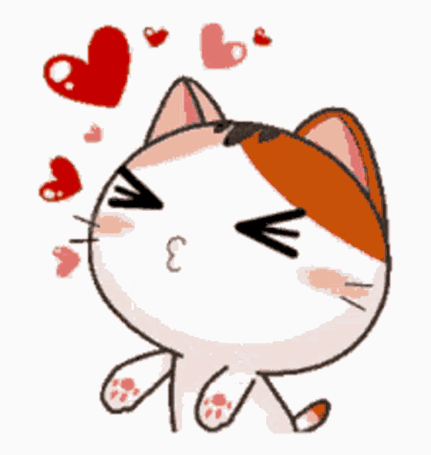 a cartoon cat with hearts coming out of its ears