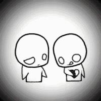 two cartoon characters are standing next to each other holding a heart in their hands .