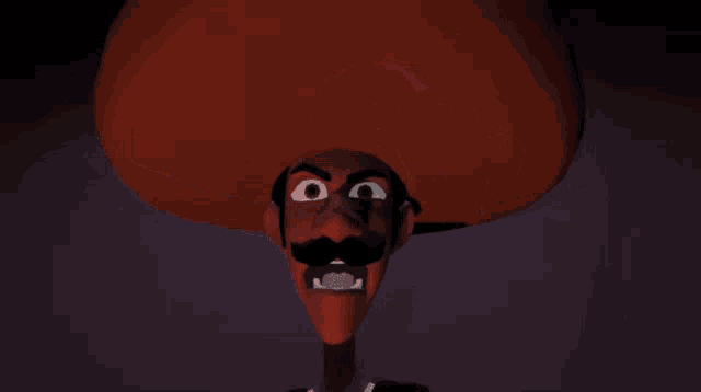 a cartoon character with a sombrero and mustache is looking at the camera