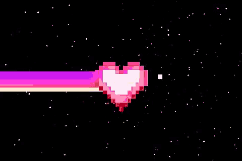 a pixel art of a pink heart with a checkered flag in the background