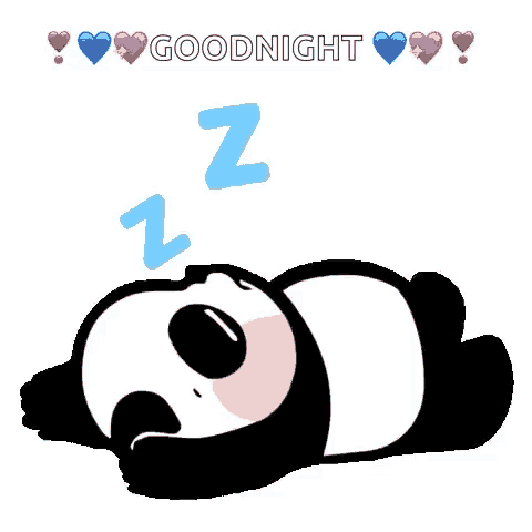 a panda bear is laying down and sleeping with the words `` goodnight '' above it .