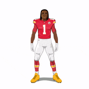 a cartoon of a football player wearing a red jersey with the number 1 on it