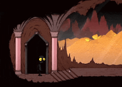 a cartoon drawing of a man standing in a doorway