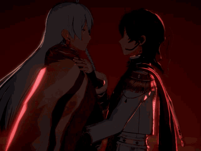 a man and a woman are looking at each other in a video game