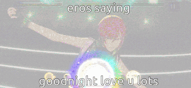 a pixelated image of a man dancing with the words eros saying goodnight love u lots