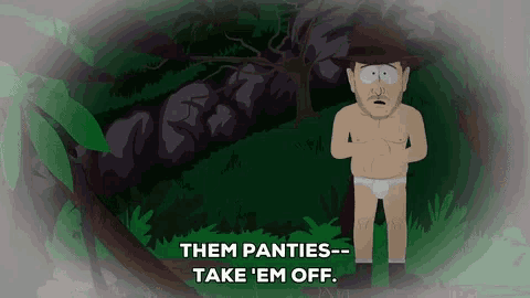 a cartoon character says " them panties-- take 'em off "