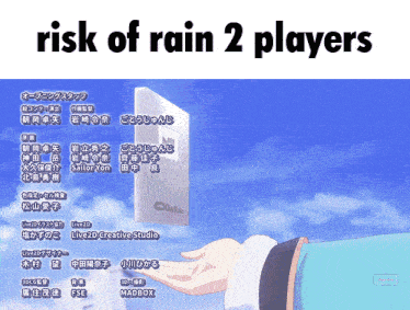 a screenshot of risk of rain 2 players shows a hand holding something