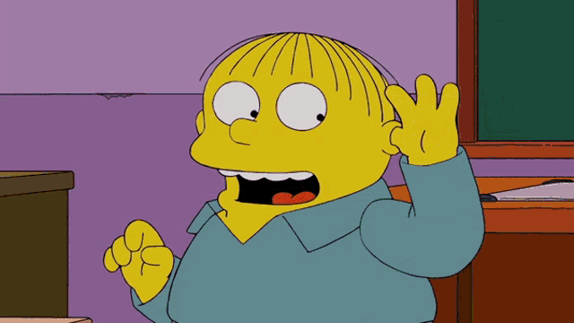 a cartoon character with a blue shirt is making a gesture with his hand