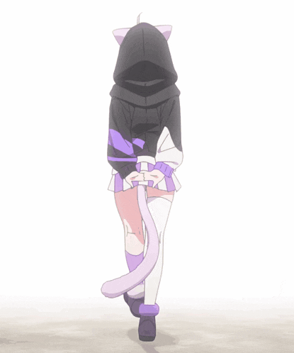 a cartoon character with a cat tail and ears is walking