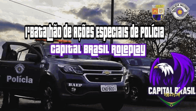 a poster for capital brasil roleplay has a picture of a police car on it