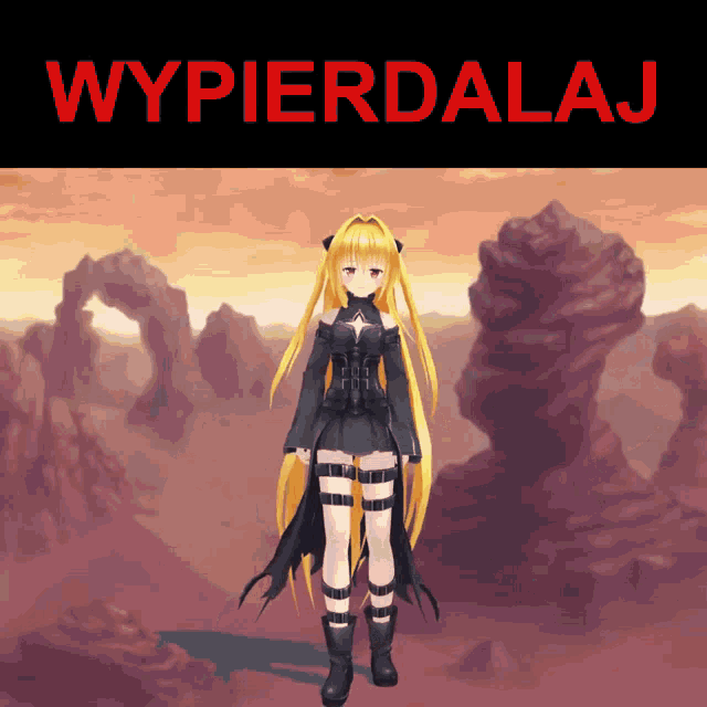 a picture of a girl with the word wypierdalaj on the bottom