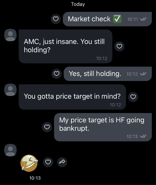 a screenshot of a text conversation between a man and a woman about amc