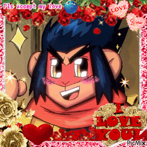 a picture of a cartoon character with the words " i love you " on it