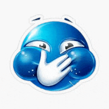 a blue smiley face is covering its mouth with a hand .