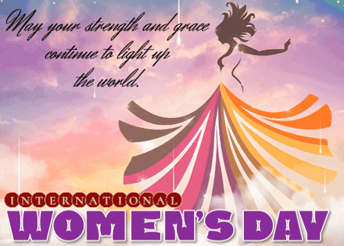 a poster for international women 's day with a woman in a colorful dress