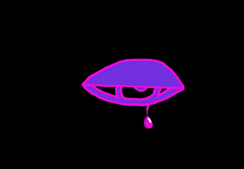 a drawing of a purple eye with a drop of blood coming out of it .