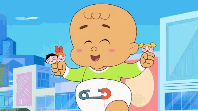 a cartoon baby is wearing a diaper that says g on it
