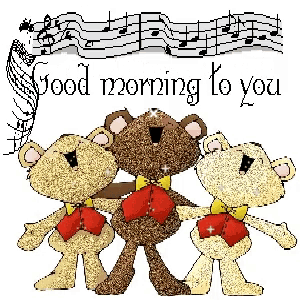 three teddy bears singing a song with the words good morning to you on the bottom