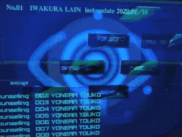 a computer screen with a picture of a girl and the words " iwakura lain last update "