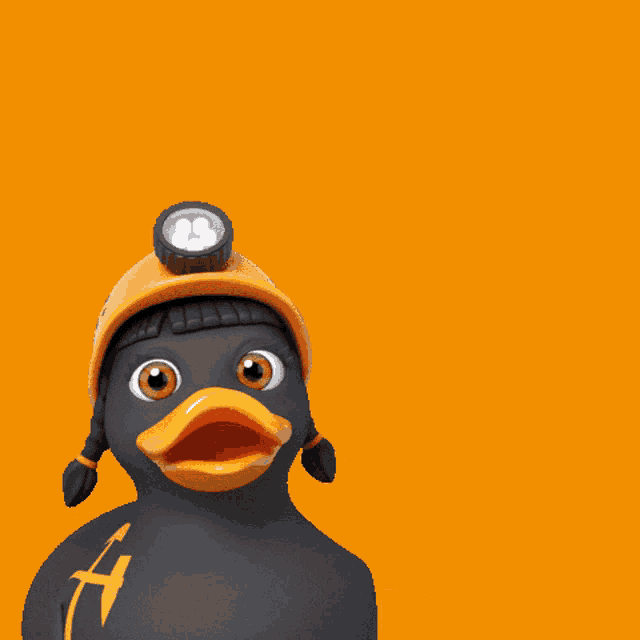 a cartoon duck wearing a helmet and a flashlight