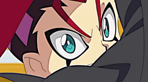 a close up of a cartoon character 's eyes with a red and blue stripe .