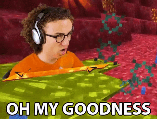 a man with headphones and glasses says oh my goodness
