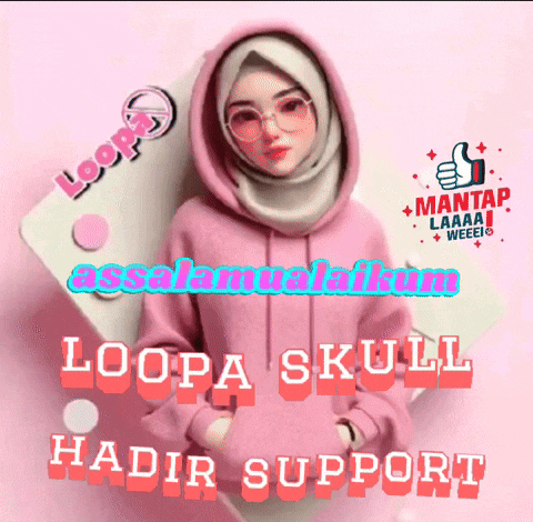 a girl in a pink hoodie with the words loopa skull hadir support below her