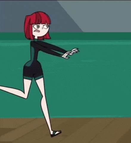 a cartoon girl is kneeling down holding a wooden board