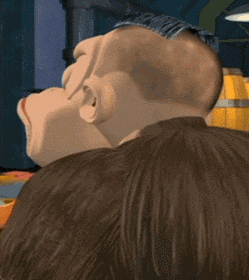 a close up of a cartoon character 's head with a bald head