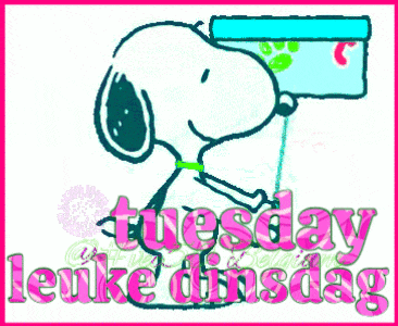 a picture of snoopy with the words " tuesday leuke dinsdag " on it