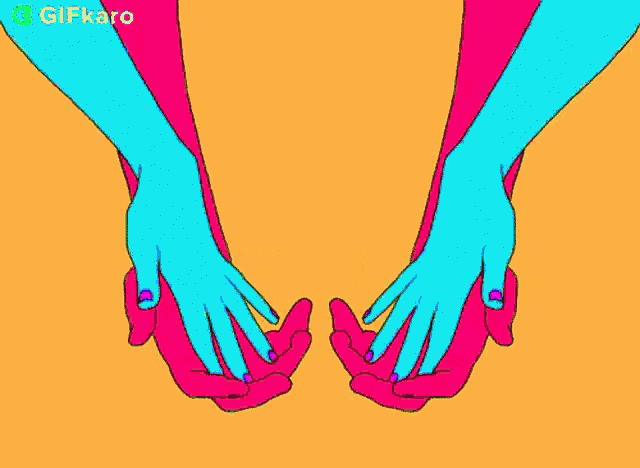 a cartoon of two hands holding each other on a yellow background