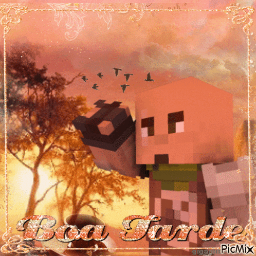 a picture of a minecraft character with the words boa tarde