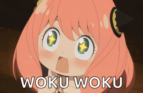 a picture of a girl with a star in her eyes and woku woku written below her