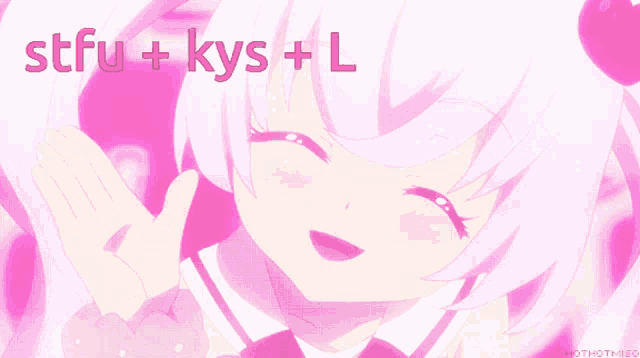 a picture of a girl with the words stfu + kys + l below her