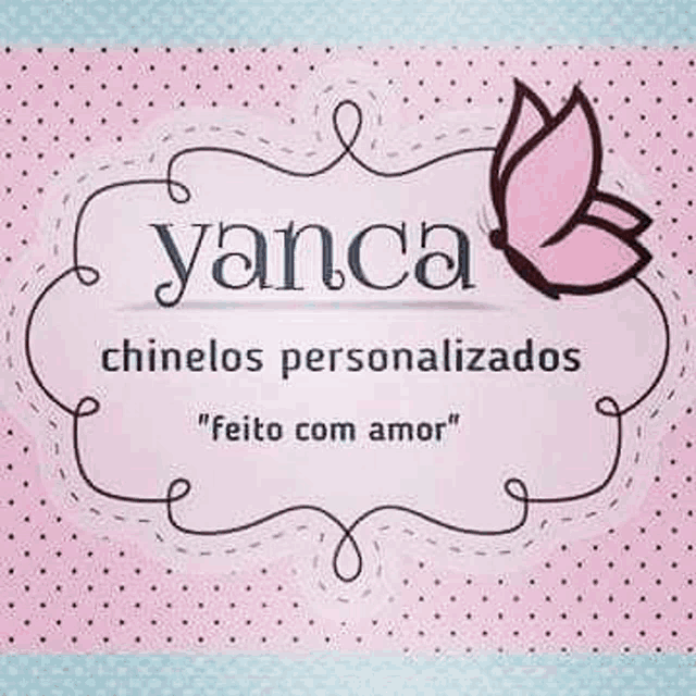 a logo for a business called yanca chinelos personalizados with a butterfly on a pink background .