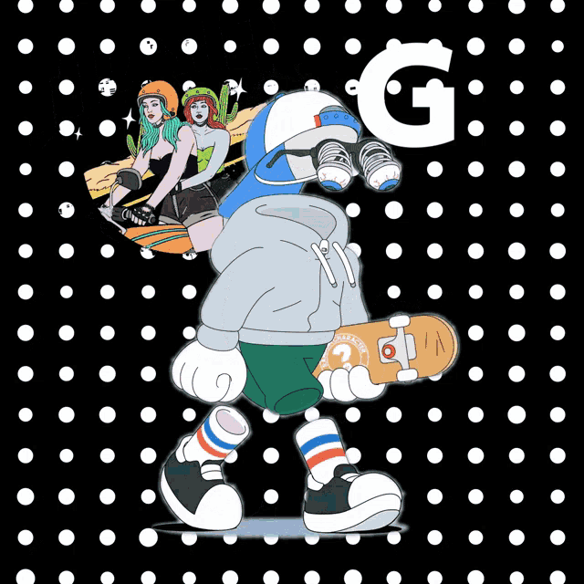 a drawing of a person with a skateboard and the word hire in the background