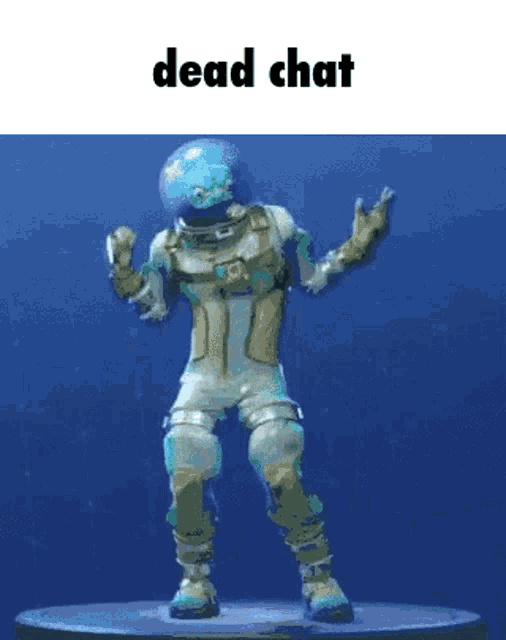 a video game character is dancing with the words dead chat on the bottom