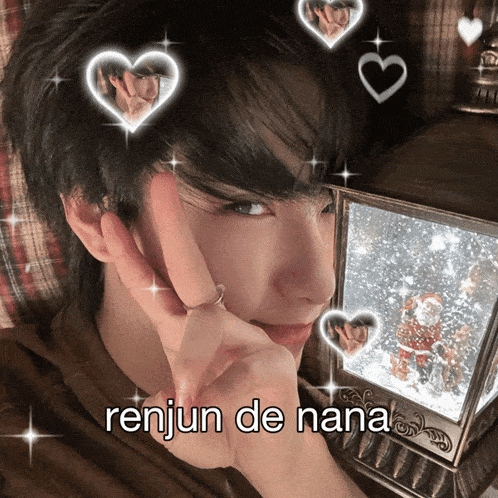 renjun de nana is written on a picture of a person 's face