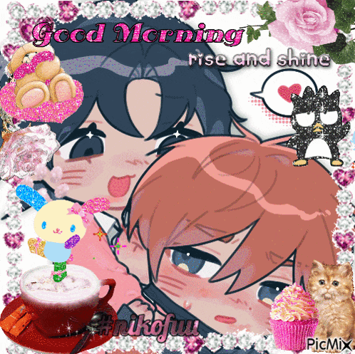 a good morning rise and shine greeting card with anime characters
