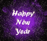 the words `` happy new year '' are written on a purple background .