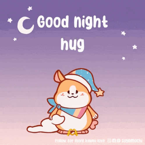a cartoon of a dog with the words good night hug