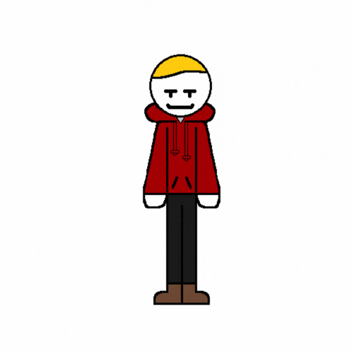 a stick figure wearing a red hoodie and gray pants .